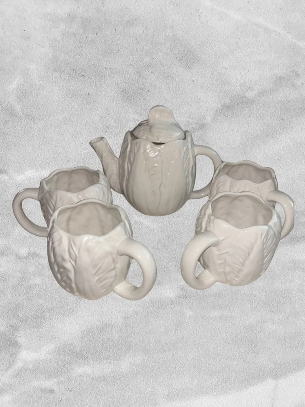 Threshold White Ceramic Leaf-Textured Teapot and Mug Set